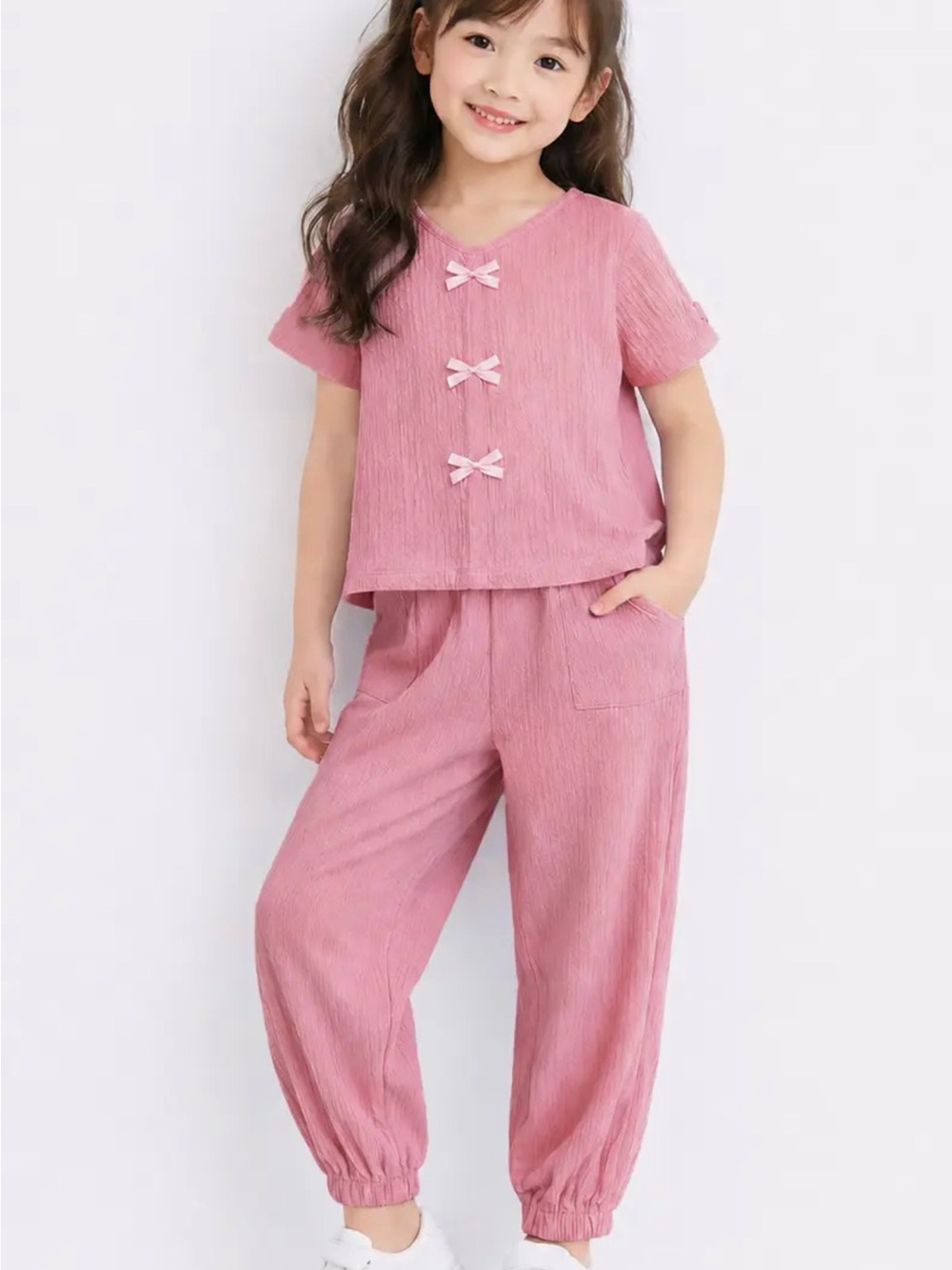 Cutie Patootie Dup toddlers crinkle plisse pant set w/ bows